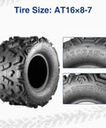 Close-up of 16x8-7 ATV Tire Set 6 Ply Tubeless Off Road Go Kart Mini Bike UTV 2 Pack showing tread and size marking