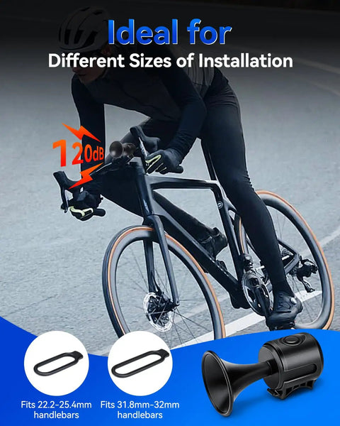 120dB Bike Horn On Handlebar Mount Waterproof Electronic Bicycle Bell With Battery Loud As Heck Clear Warning For Kids Bikes Scooters And EBikes Easy Install Long Lasting Safety Alert