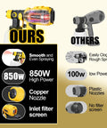 Comparison of Heavy Duty HVLP Paint Sprayer With Kick Ass 850W Motor and Four Slick Nozzles against standard sprayers.