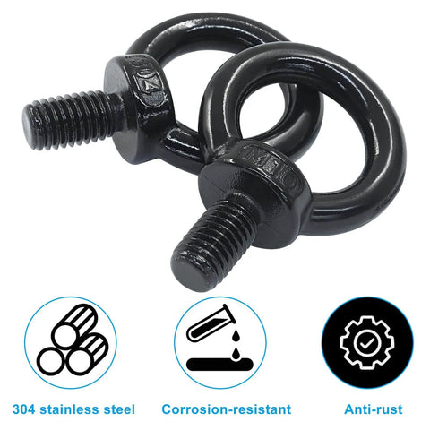 Two Pack M10 Lifting Eye Bolts Stainless Steel 304 Heavy Duty Shoulder Eye Bolts Black Finish For Machinery Lifting