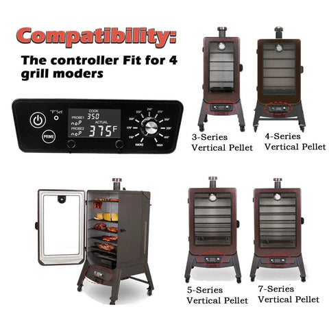 Digital With LCD Display Thermostat Kit for Pellet Grill Smoker Austin XL shown with vertical pellet grill compatibility
