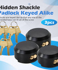 Three Pack Puck Locks for Trailers Keyed Alike 2-7/8 Inch Hidden Shackle Padlocks Heavy Duty Solid Steel Locks With Six Keys for Vans