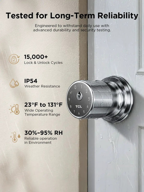 Big Time Smart Door Knobs Deliver Lightning Fast 0.3 Second Fingerprint Login And App Controlled Keyless Entry Automated Deadbolt Lock No Hassle Install For Homes And Rentals close-up image showing brushed nickel finish and functionality details.