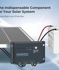 12V 30A PWM Solar Charge Controller with 4 Stage Charging for Lithium Gel and Flooded Batteries, mounted with solar panel and battery