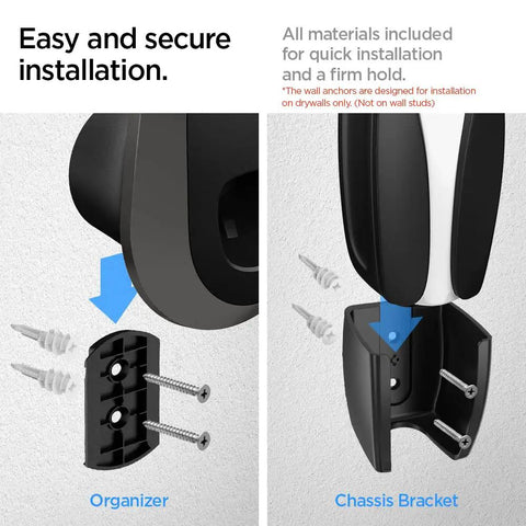 Tesla Mobile Charger Cable Organizer Wall Mount easy install with 4 screws and drywall anchors shown in detail