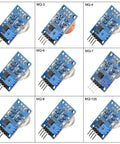 9 In 1 Gas Sensor Modules Kit For DIY Projects Starter Kit With Quick Response Gas Detection Analog Output That Rises With Concentration Indicator Light 5V DC Operation Long Life Sensors For Home Lab And Hobbyists showing 9 MQ sensors