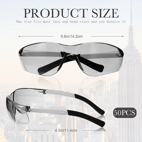 Bulk 50 Pcs Safety Glasses Eye Protection UV Shield For Work Lab And Construction Tough As Nails Impact Resistant front view