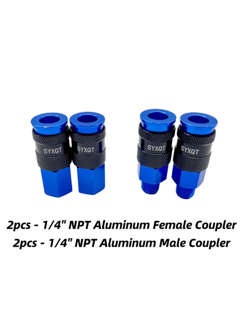 Rock Solid Aluminum Quarter Inch Air Hose Fittings And Air Compressor Quick Connect Fittings 15 Piece Air Coupler Plug Kit, 2 female and 2 male couplers.