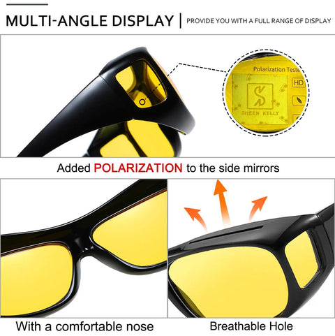 Night Driving Glasses For Men And Women Anti Glare Polarized Yellow Lenses With HD Night Vision Wrap Around Fit Over Glasses