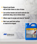 Advanced Penetrating Stone Grout Tile And Countertop Sealer Blocks Water Stains And Slipping Hazards With A No Hassle Tough As Nails Formula Inside A Gallon Jug For Easy Home Upkeep on a marble background.