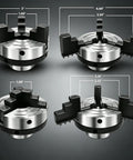 Straight Shooter 3 Inch Wood Lathe Chuck Featuring 4 Reversible Jaws With Self Centering Action For Smooth Woodturning Work Featuring 1 X 8 TPI Mount and detailed measurements.