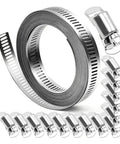 Premium 304 Stainless Steel Hose Clamp Strap Assortment Kit For DIY Pros, featuring durable adjustable worm gear band tech that locks tight for heavy duty repairs without slipping or rusting. Stainless steel hose clamp set with band and screw clamps