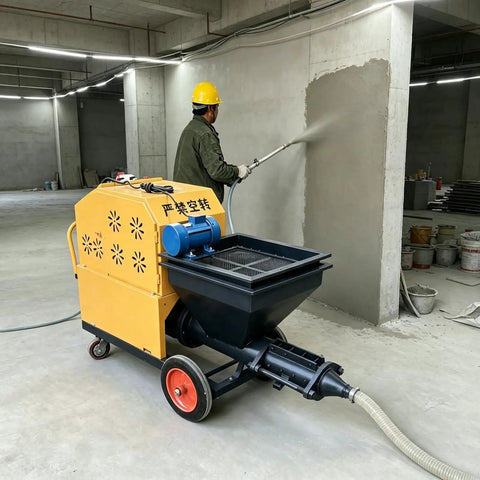 Portable Construction Sand Cement Mortar Spraying Machine With Multifunctional Wall Plaster Stucco Pump in use spraying plaster
