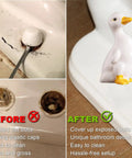 Duck Themed Toilet Bolt Covers Set Ceramic Duck Screw Caps installed on toilet showing before and after comparison of bolt covers.
