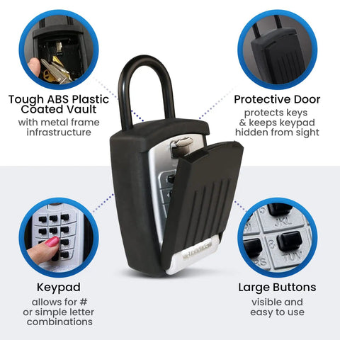 Super Handy Outdoor Key Lock Box With Digital Push Button Keypad For Outside Use Portable Shackle Safe Box Fits House Keys, and more