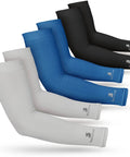 Cooling Arm Sleeves For Men Women And Youth Breathable Moisture Wicking Sun Protection For Basketball Football Running Golf Cycling Volleyball Comfortable Non Slip Sleeves For Tattoos And All Day Sports Wear, three pairs in black, blue, gray