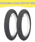 2-pack of 18 Inch Kid Bike Tire 2 Pack 18 X 2.125 54-355 for BMX MTB with smooth tread, black color, on display