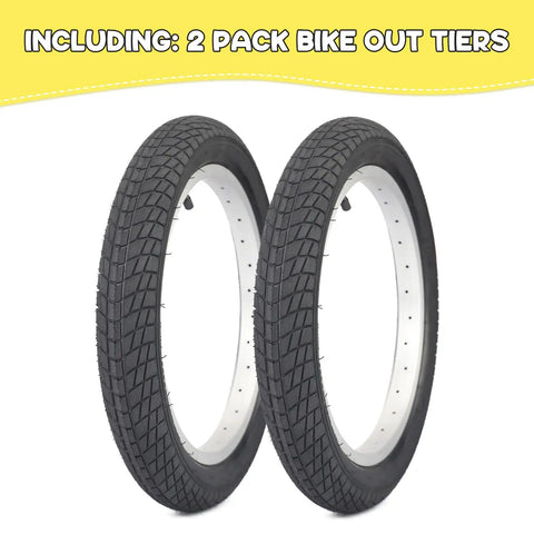 2-pack of 18 Inch Kid Bike Tire 2 Pack 18 X 2.125 54-355 for BMX MTB with smooth tread, black color, on display