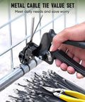 Person using Heavy Duty Stainless Steel Zip Ties Kit With Quick Cutter Tool 150 Pcs 11.8 Inch Multi Purpose Fence Fixing And Pipe Tying