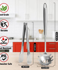 304 Stainless Steel Spaghetti Server With Teeth And Pasta Spoon Ergonomic Vacuum Handle And Non Slip Grip in kitchen