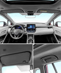 Automotive headliner fabric; gray ultra-fine velvet with foam backing, 54 in × 60 in, front cabin view.