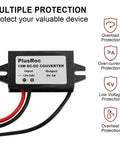 Waterproof 12V and 24V to 5V DC Converter With USB C Output 3A Max High Efficiency Up To 96 Percent shown with protection features