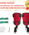 Pro Grade Upgraded Tree Climbing Spikes With Dual Claws For Real Climbers And Forestry Work, Heavy Duty Steel Gear, red spikes set with gloves and straps