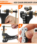 Steps to use chain breaker tool for Mini Bike 420 Chain Kit Silver Drive Chain With 42 Link Front Chain And 90 Link Rear Chain For Coleman