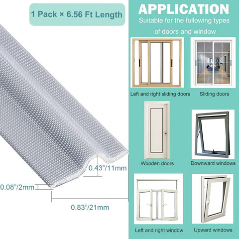 Door Draft Stopper Sweep Self Adhesive Weatherproof Seal Strip For Doors And Windows Cuttable 6.56 Ft Long Grey shown in application.
