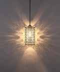Three Pack Crystal Pendant Lights With Brushed Nickel Finish Modern Polyhedral Opal Shade For Dining Room Hallway And Living Room E26 Base LED Compatible Hardwired Ceiling Fixture Bulb Not Included glowing in a dark room.
