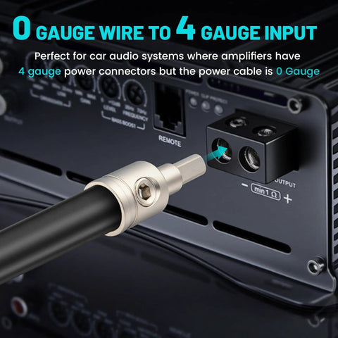 0 To 4 Gauge Power Reducer Connectors For Car Audio Amplifier Beefy Brass Wire Terminal Connectors With Heat Shrink Tubing And Allen Key 4 Pack For Amp Input AWG Power And Ground on car amp terminal
