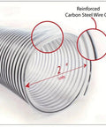 Rugged 2 Inch OD Clear Dust Collection Hose With Anti Static Wrap And Reinforced Body For Shop Vacs and Garage Mods shows reinforced wire coil design.