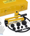 Heavy Duty Hydraulic Knockout Punch Kit 10 Ton With 6 Die Sets For 1/2 To 2 Inch Conduit Pro Grade Electrical Hole Punch Driver