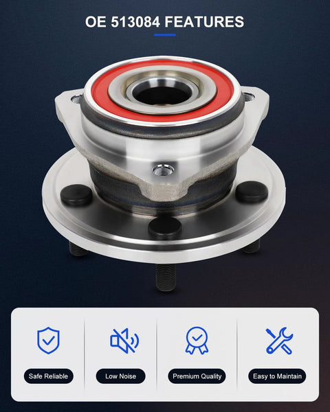 Front view of Front Wheel Bearing Hub Assembly 513084 for Jeep Cherokee 1990-1999 with 5 lug ABS hub on dark background