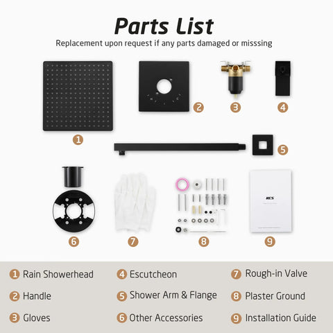 Matte Black Shower Faucet Set With Valve And Rain Shower Head No Fuss All In One Pressure Balance Shower System Easy Install Kit Parts List
