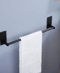 Stick On 16 Inch Towel Bar With Two Adhesive Hooks Black Stainless Steel Bathroom Rack No Drill Easy Install on blue wall