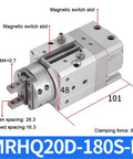 Professional Grade Heavy Duty Rotary Actuator Pneumatic Gripper Angle Finger Cylinder dimensions with labeled features for precise clamping.