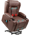 Electric Power Lift Recliner Chair With Massage And Heat For A Comfy PU Leather Lounge, USB Port, Cupholders, Brown
