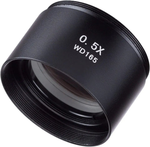 0.5x Barlow Lens For SM Series Stereo Microscopes 48mm Mount, black metal lens adapter with threaded ends