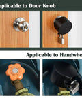 Door Handle Lockout Device For Home Security And Kidproofing installed on door knob and faucet handle, stainless steel covers visible.