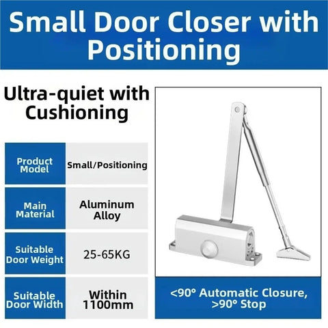 Heavy Duty Door Closer With Silent Soft Close Hydraulic Buffer Rust Proof Aluminum Alloy Adjustable 25 To 85 Kg Door Weight
