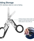 6 In 1 Emergency Response Shears For Everyday Carry, folding stainless steel trauma scissors with ruler, open and folded view
