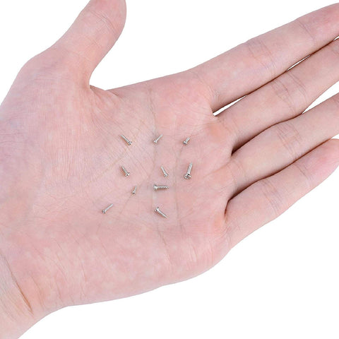 1000 Piece Mini Screw Kit Set with Self Tapping Micro Screws in M1 to M1.7 Sizes shown in hand for scale