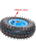 Top Shelf Rubber Inflatable Caster Wheels, Swivel Cart Casters With Brake, heavy duty wheel showing inflation valve for maintenance.