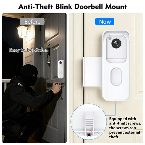 Doorbell Mount For All New Blink Video Doorbell Second Gen No Drill Anti Theft Bracket That Keeps Sensor And Night Vision Unobstructed Easy No Tools Installation For Apartments And Rentals White, white wall mount with anti-theft screw detail