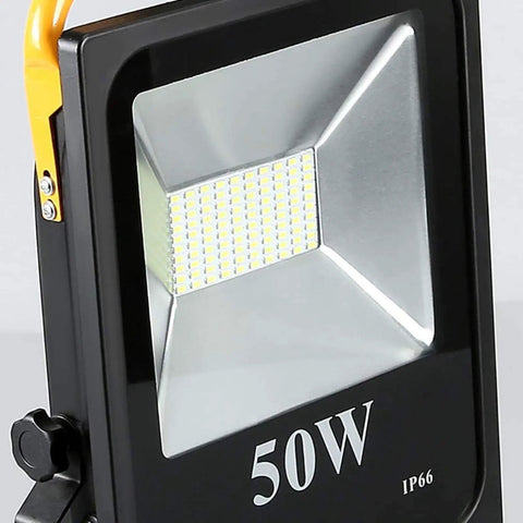 Spot Lighting 50W Led Rechargeable Construction Floodlight, 5000Lm Sup,， close-up showing LED panel and sturdy design.