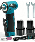 Tough As Nails 12V Cordless Right Angle Die Grinder Kit with two batteries, charger, wrenches, and grinding accessory.