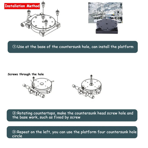 Installation diagram for 60mm Fine Tuning Optical Sliding Stage With 360 Degree Sliding Table Rock Solid Manual Displacement