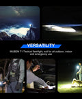 Beast Bright 2000 Lumen Tactical Flashlight in various outdoor and emergency scenarios, showing long beam and tactical use.