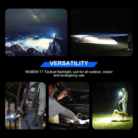 Beast Bright 2000 Lumen Tactical Flashlight in various outdoor and emergency scenarios, showing long beam and tactical use.